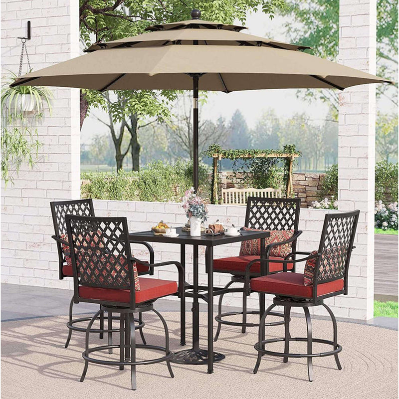 Alora 6-Piece Outdoor Patio Bar Set Dining Table With Umbrella & Swivel Bar Stools (SAK53218)