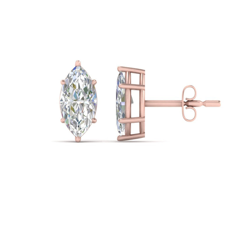 6 Prong Marquise Diamonds Solitaire Stud Earring in Basket Setting