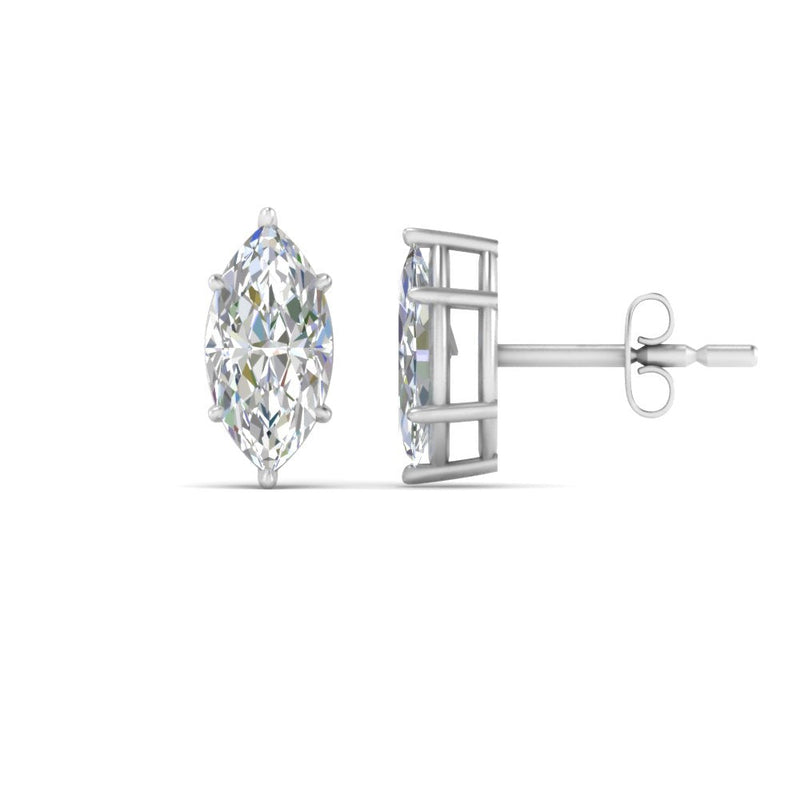 6 Prong Marquise Diamonds Solitaire Stud Earring in Basket Setting