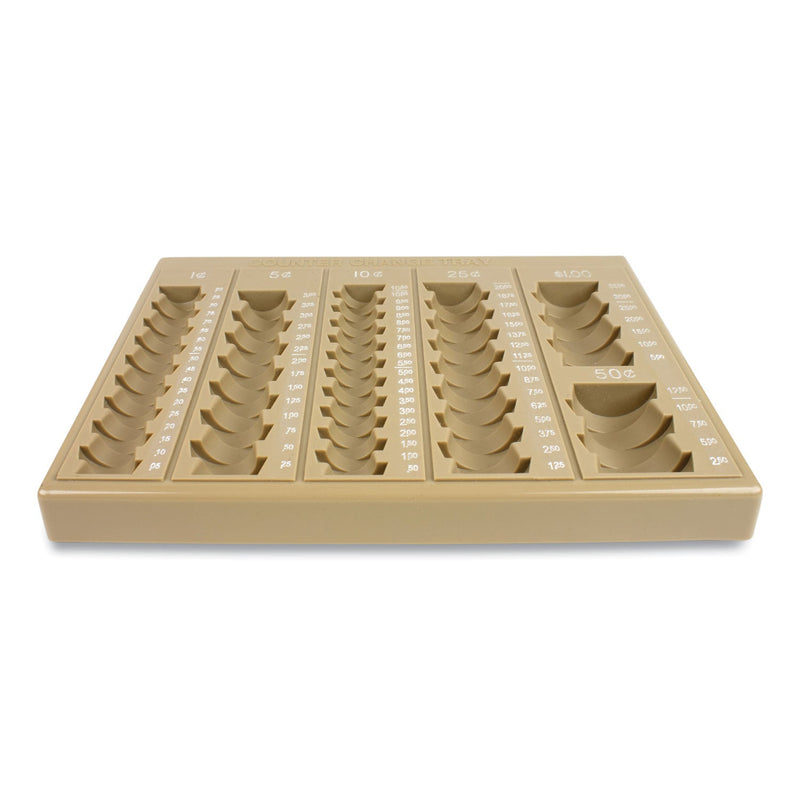 CONTROLTEK Plastic Coin Tray, 6 Compartments, Stackable, 7.75 x 10 x 1.5, Tan