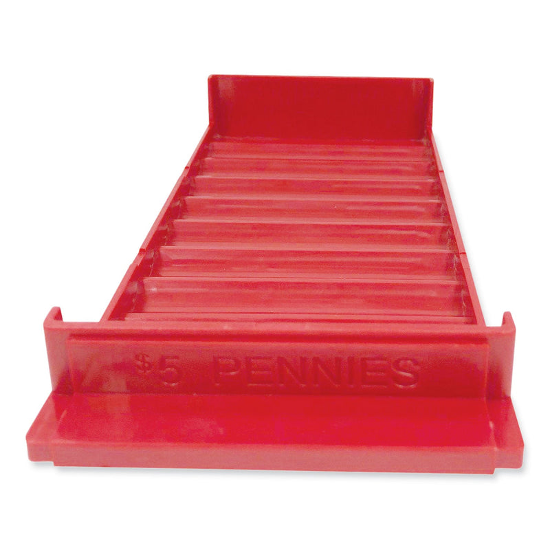 CONTROLTEK Stackable Plastic Coin Tray, Pennies, 10 Compartments, Stackable, 3.75 x 11.5 x 1.5, Red, 2/Pack