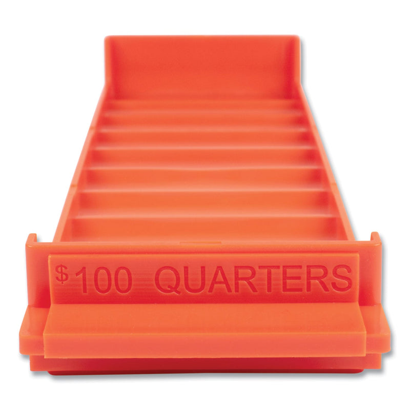 CONTROLTEK Stackable Plastic Coin Tray, Quarters, 10 Compartments, Stackable, 3.75 x 11.5 x 1.5, Orange, 2/Pack