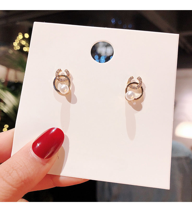 Simple Double Circle Crystal Rhinestone Stud Earrings