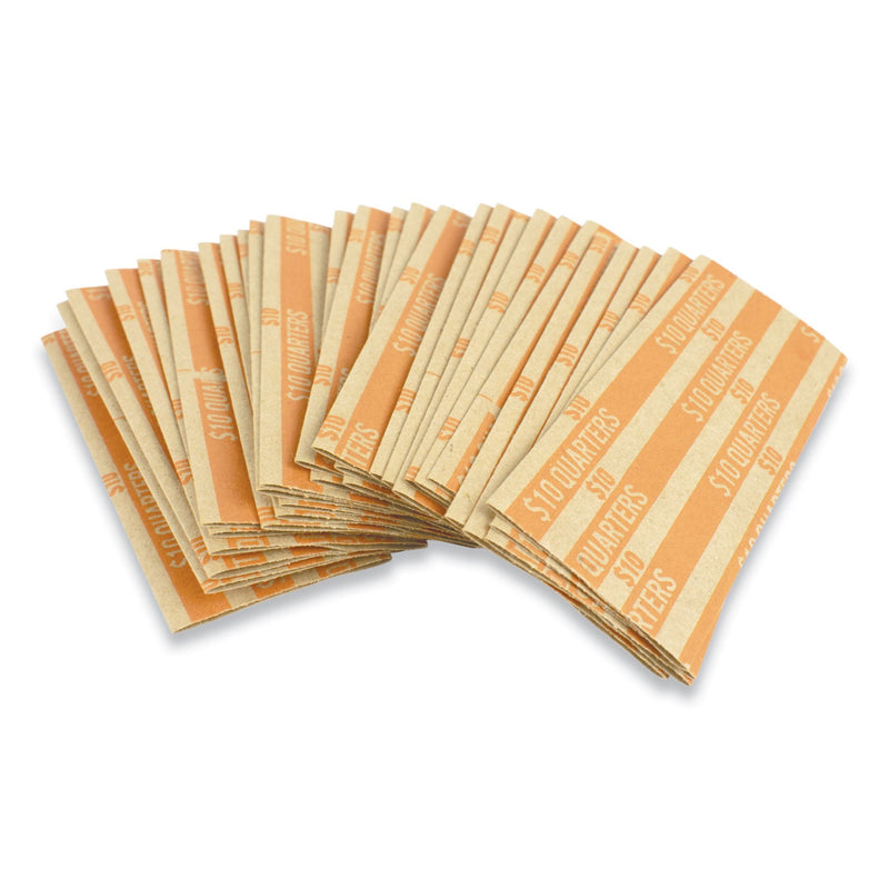 CONTROLTEK Flat Tubular Coin Wrap, Quarters, $10.00, Orange, 1,000/Box