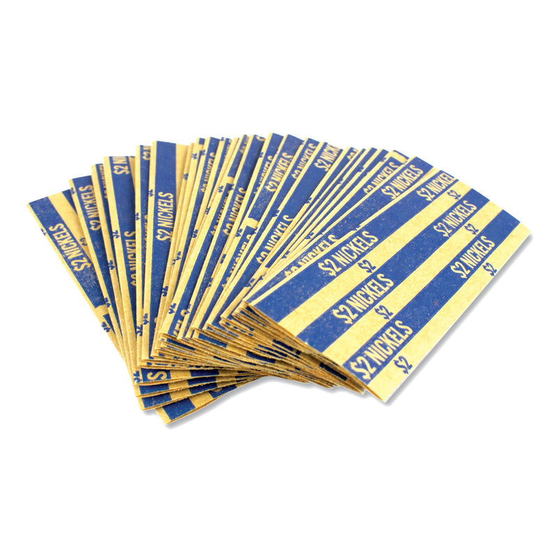 CONTROLTEK Flat Tubular Coin Wrap, Nickels, $2.00, Blue, 1,000/Box