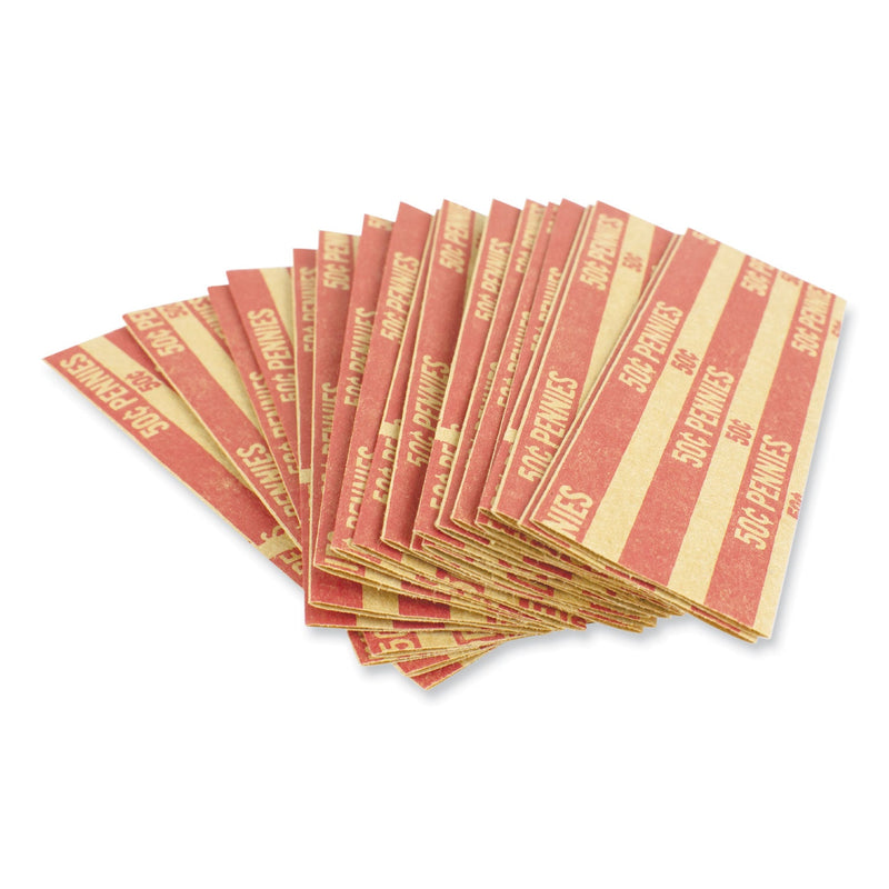 CONTROLTEK Flat Tubular Coin Wrap, Pennies, $0.50, Red, 1,000/Box