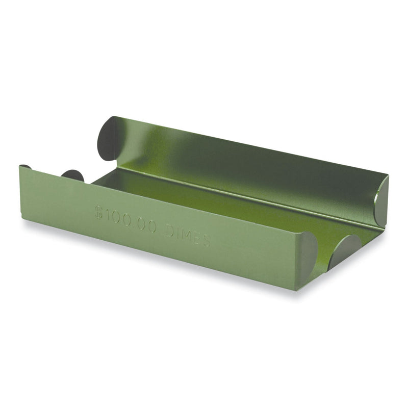 CONTROLTEK Metal Coin Tray, Dimes, Stackable, 3.5 x 10 x 1.75, Green