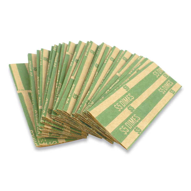 CONTROLTEK Flat Tubular Coin Wrap, Dimes, $5.00, Green, 1,000/Box