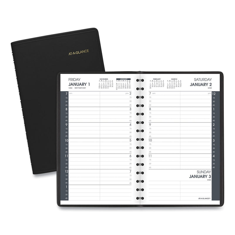 AT-A-GLANCE Daily Appointment Book with 15-Minute Appointments, One Day/Page: Mon to Sun, 8 x 5, Black Cover, 12-Month (Jan to Dec): 2023