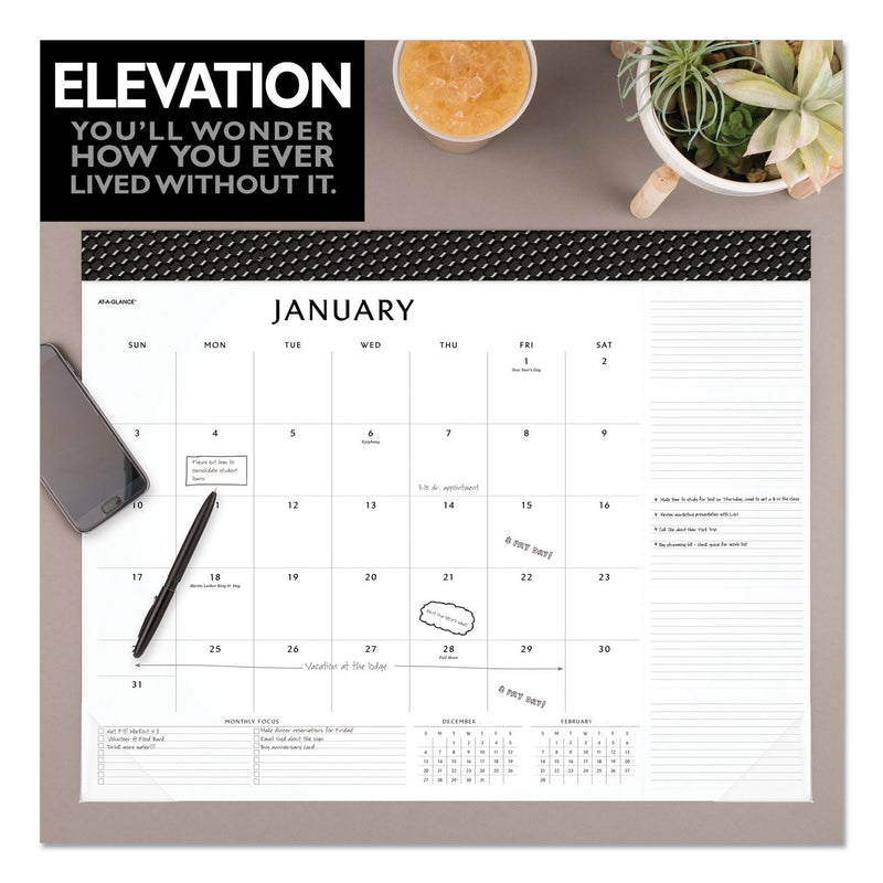 AT-A-GLANCE Elevation Desk Pad Calendars, 21.75 x 17, White Sheets, Black Binding, Clear Corners, 12-Month (Jan to Dec): 2023