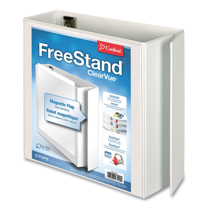 Cardinal FreeStand Easy Open Locking Slant-D Ring Binder, 3 Rings, 4" Capacity, 11 x 8.5, White