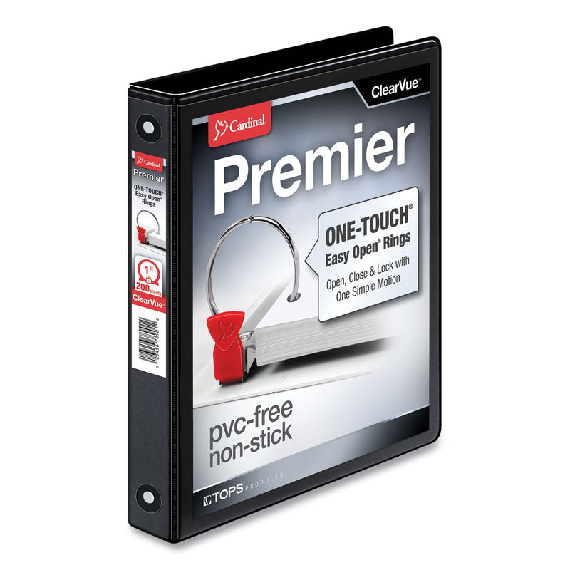 Cardinal Premier Easy Open ClearVue Locking Round Ring Binder, 3 Rings, 1" Capacity, 11 x 8.5, Black
