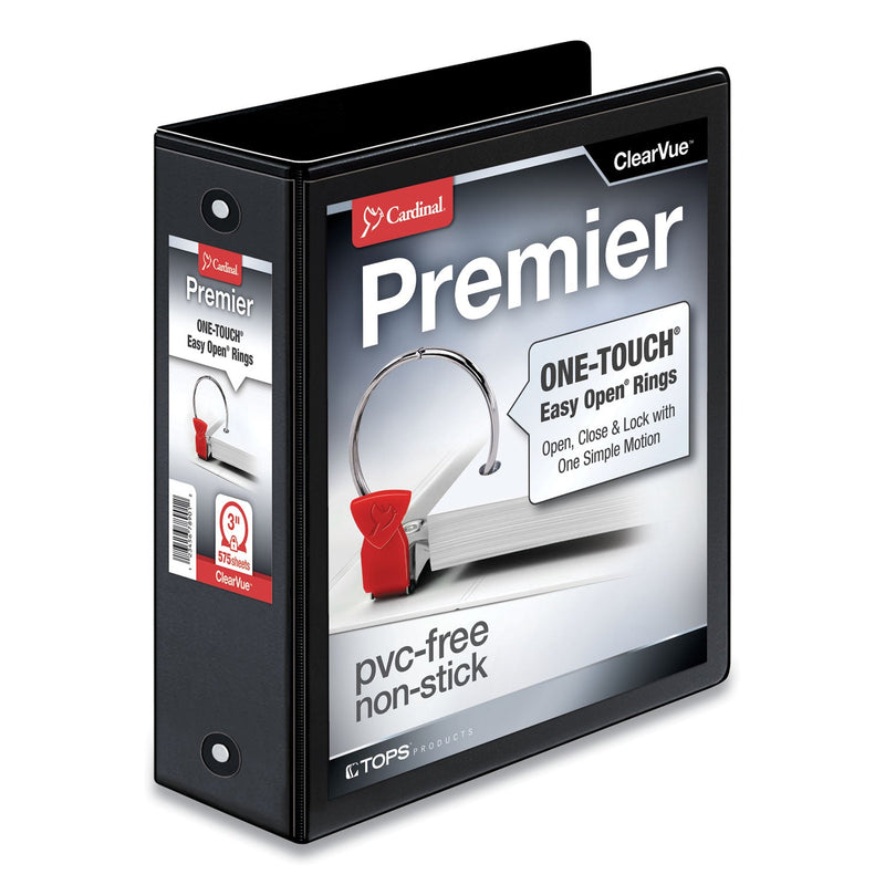 Cardinal Premier Easy Open ClearVue Locking Round Ring Binder, 3 Rings, 3" Capacity, 11 x 8.5, Black