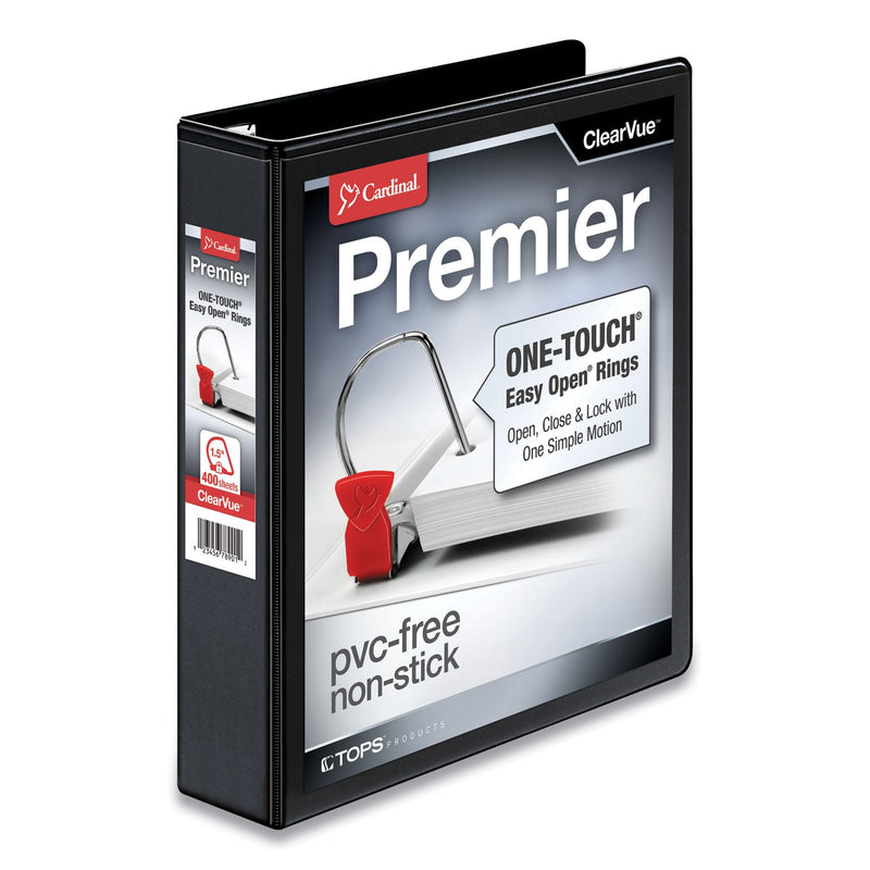 Cardinal Premier Easy Open ClearVue Locking Slant-D Ring Binder, 3 Rings, 1.5" Capacity, 11 x 8.5, Black