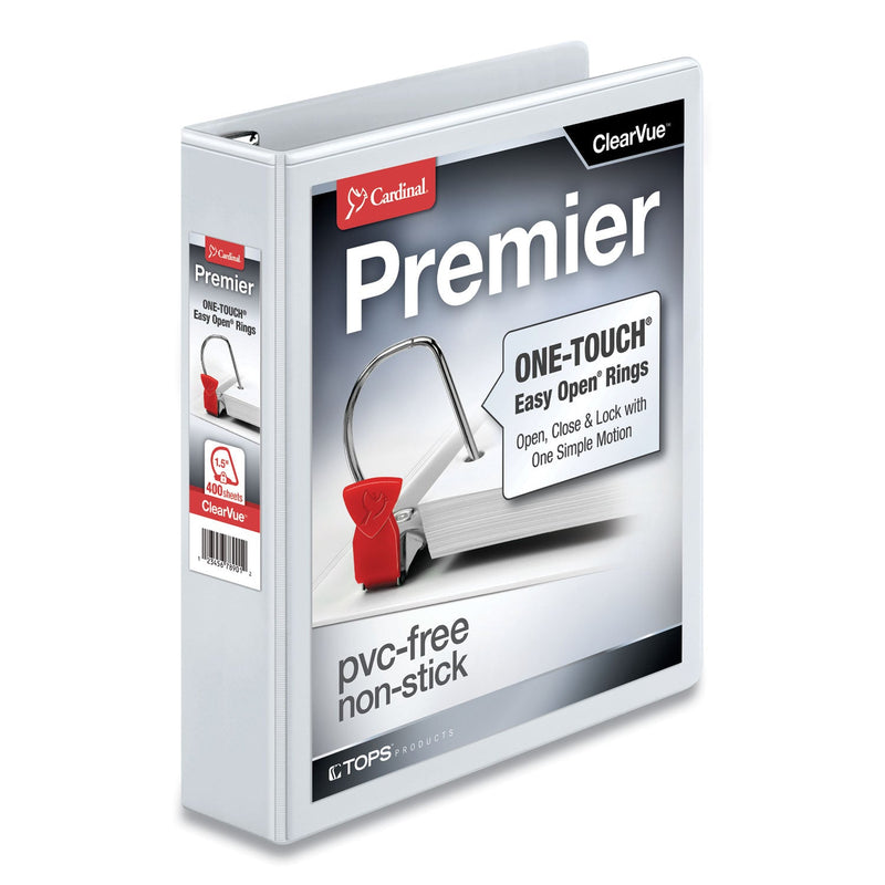 Cardinal Premier Easy Open ClearVue Locking Slant-D Ring Binder, 3 Rings, 1.5" Capacity, 11 x 8.5, White