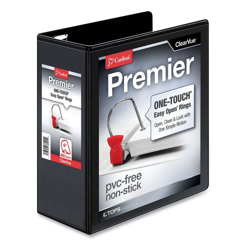 Cardinal Premier Easy Open ClearVue Locking Slant-D Ring Binder, 3 Rings, 4" Capacity, 11 x 8.5, Black