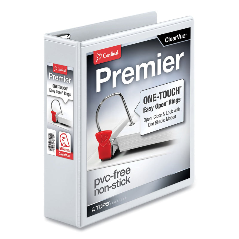 Cardinal Premier Easy Open ClearVue Locking Slant-D Ring Binder, 3 Rings, 2" Capacity, 11 x 8.5, White
