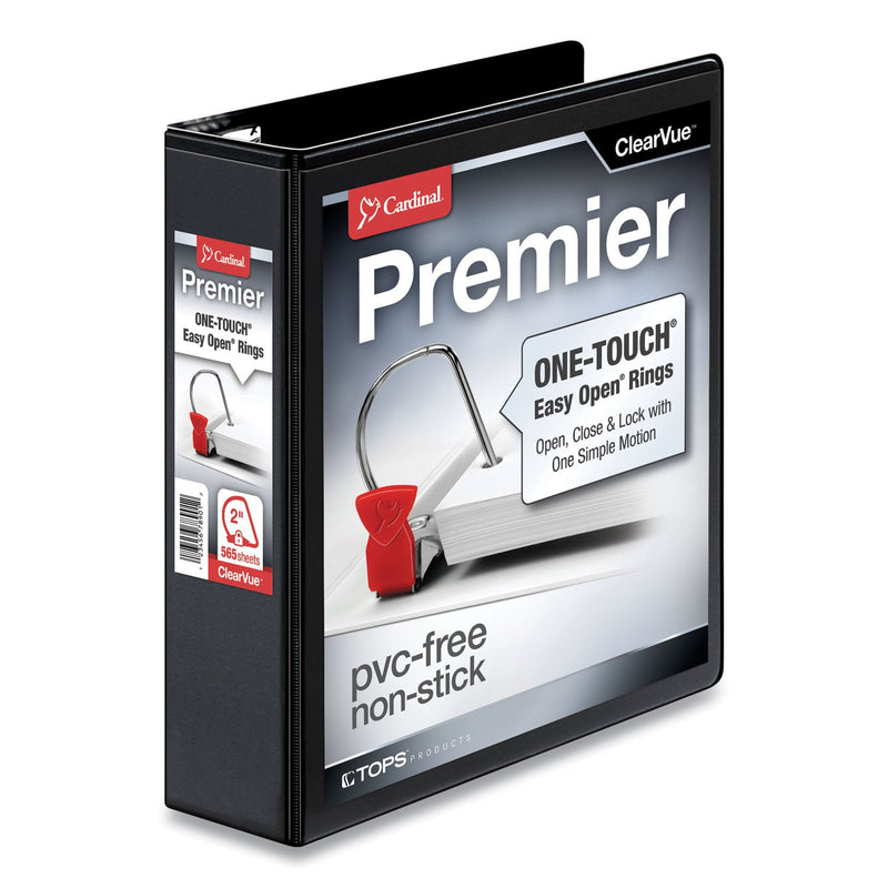 Cardinal Premier Easy Open ClearVue Locking Slant-D Ring Binder, 3 Rings, 2" Capacity, 11 x 8.5, Black