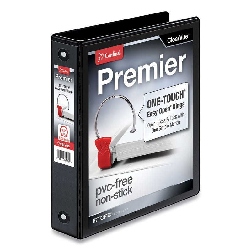 Cardinal Premier Easy Open ClearVue Locking Round Ring Binder, 3 Rings, 1.5" Capacity, 11 x 8.5, Black