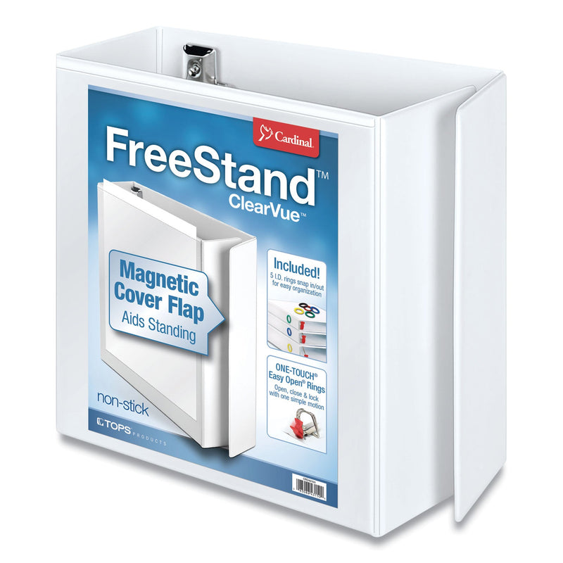 Cardinal FreeStand Easy Open Locking Slant-D Ring Binder, 3 Rings, 5" Capacity, 11 x 8.5, White