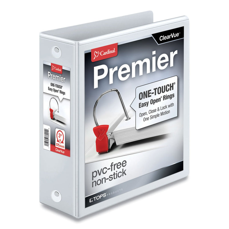 Cardinal Premier Easy Open ClearVue Locking Round Ring Binder, 3 Rings, 3" Capacity, 11 x 8.5, White