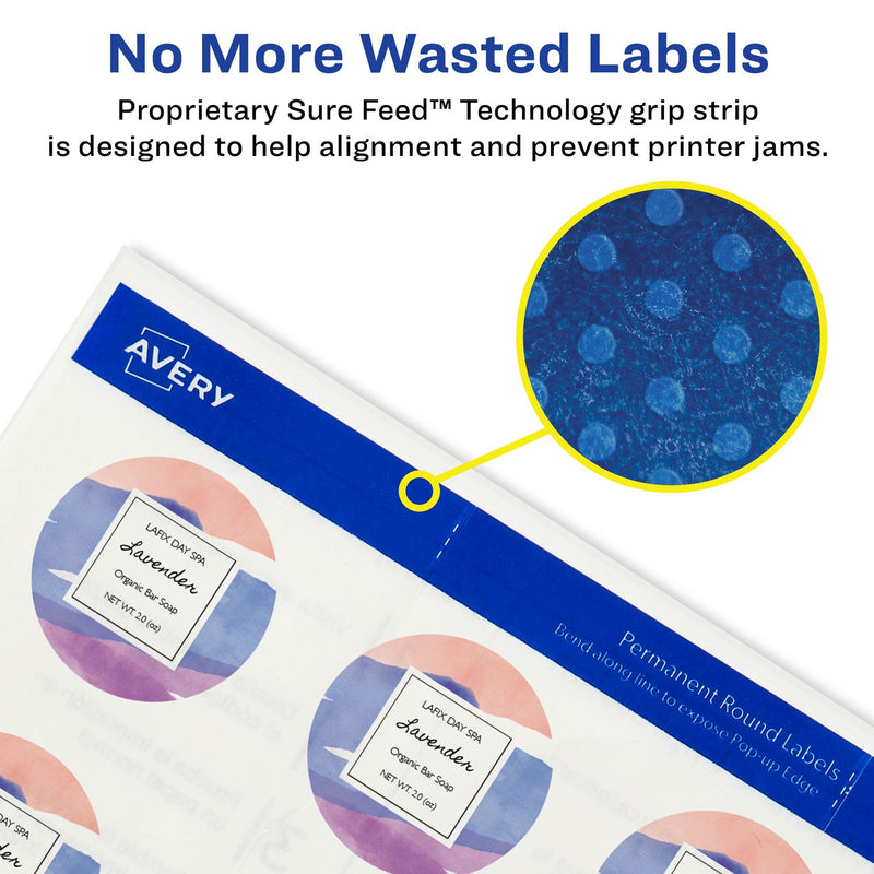 Avery Round Print-to-the Edge Labels with SureFeed and EasyPeel, 1.67" dia, Glossy Clear, 500/PK