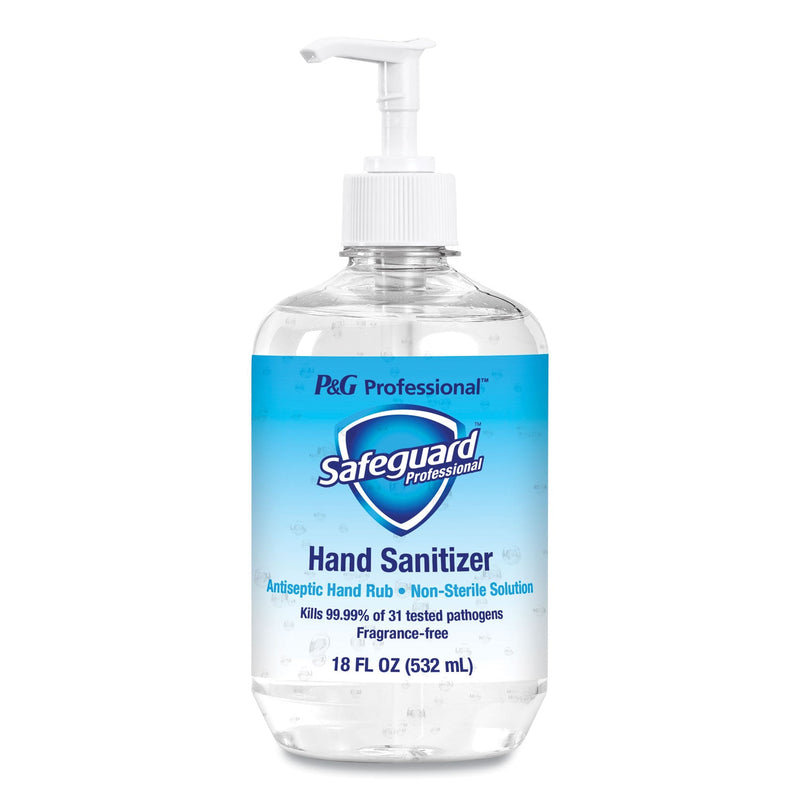 Safeguard Hand Sanitizer Gel, 18 oz Pump Bottle, Fragrance-Free, 12/Carton
