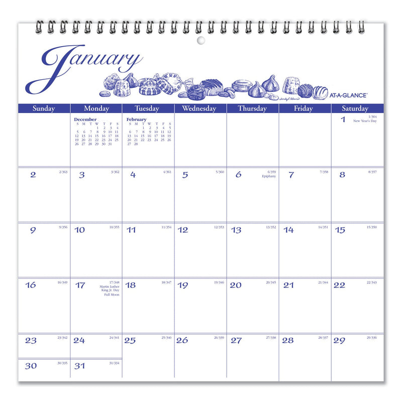 AT-A-GLANCE Illustrator’s Edition Wall Calendar, Victorian Illustrations Artwork, 12 x 12, White/Blue Sheets, 12-Month (Jan-Dec): 2023