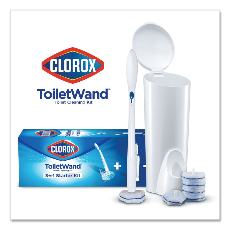 Clorox ToiletWand Disposable Toilet Cleaning System: Handle, Caddy and Refills, White, 6/Carton