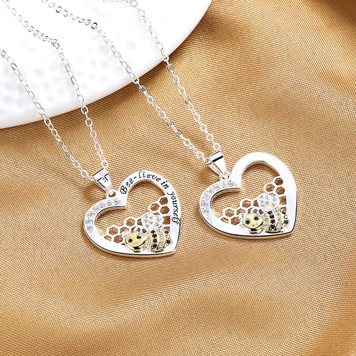 Fashion Exquisite And Creative Bee Hive Pendant Pastoral Style Temperament Female With Hearts Color Separation Necklace