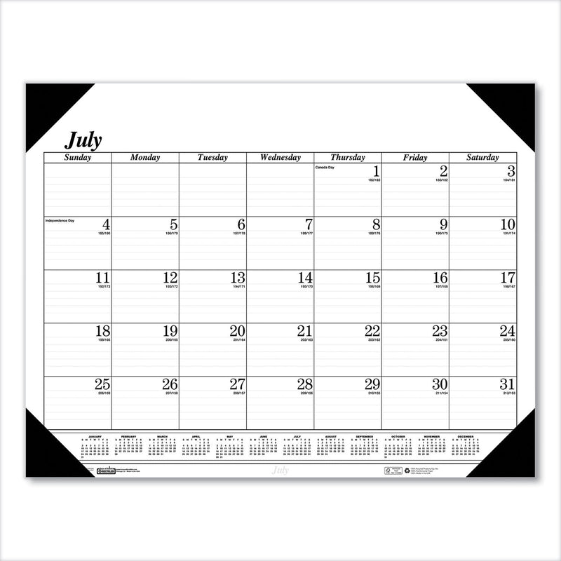 House of Doolittle Recycled Economy Academic Desk Pad Calendar, 22 x 17, White/Black Sheets, Black Binding/Corners,14-Month(July-Aug): 2022-2023