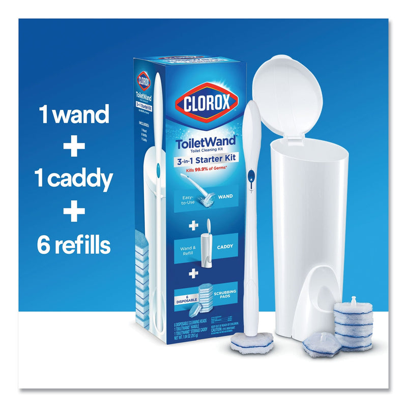 Clorox ToiletWand Disposable Toilet Cleaning System: Handle, Caddy and Refills, White, 6/Carton