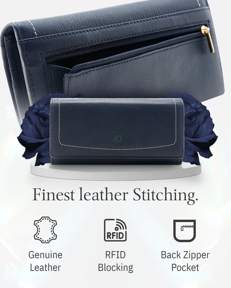Genuine Leather Accordion Clutch – Removable Checkbook Holder, RFID Blocking
