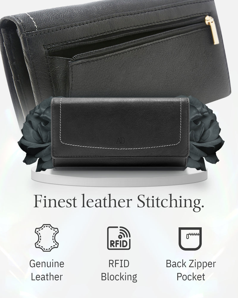 Genuine Leather Accordion Clutch – Removable Checkbook Holder, RFID Blocking