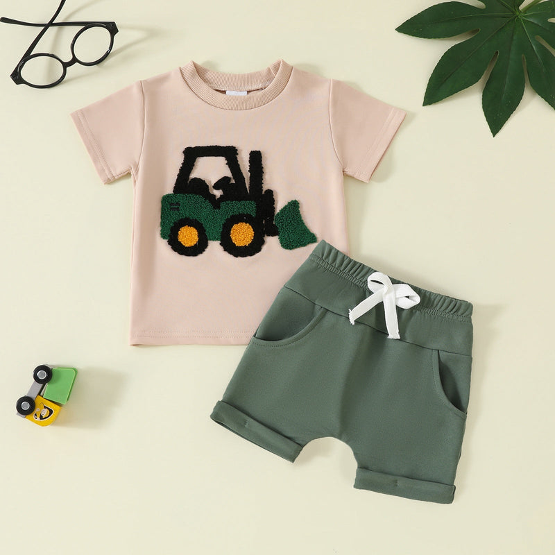 Boys Short-Sleeve Pocketed Shorts Set