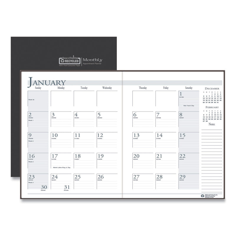 House of Doolittle Recycled Ruled 14-Month Planner with Stitched Leatherette Cover, 11 x 8.5, Black Cover, 14-Month (Dec to Jan): 2022 to 2024