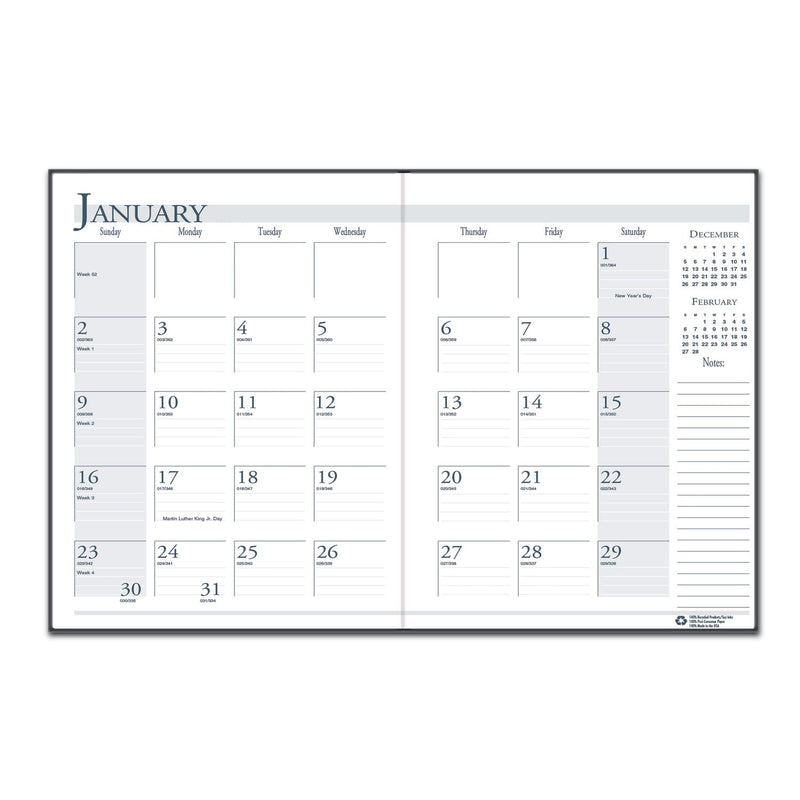 House of Doolittle Recycled Ruled 14-Month Planner with Stitched Leatherette Cover, 10 x 7, Black Cover, 14-Month (Dec to Jan): 2022 to 2024