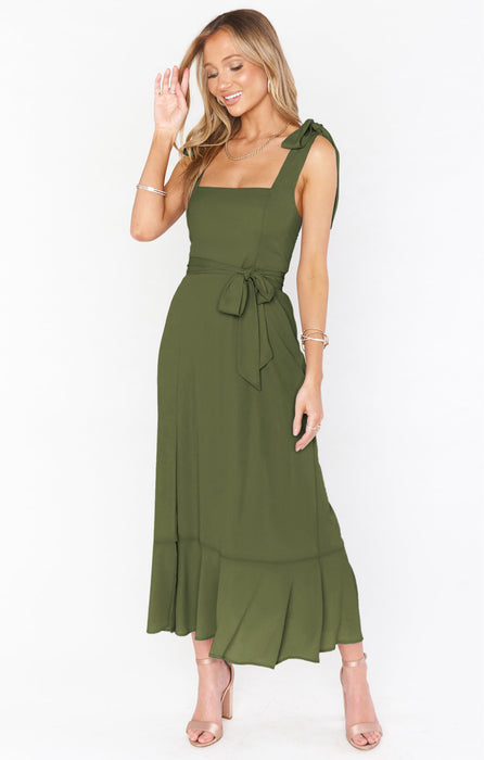 Temperament Suspender Split Dress With Lace-up Design Fashion Summer Ruffled Beach Dresses For Women
