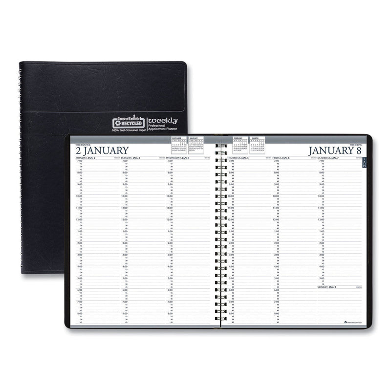 House of Doolittle Recycled Professional Weekly Planner, 15-Minute Appts, 11 x 8.5, Black Wirebound Soft Cover, 12-Month (Jan to Dec): 2023