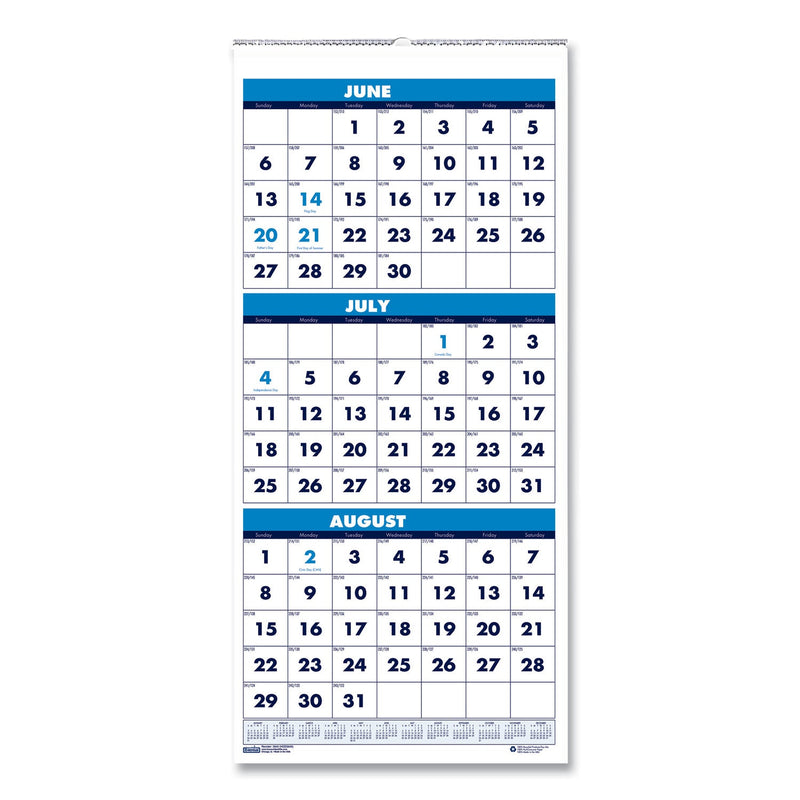 House of Doolittle Recycled Three-Month Format Wall Calendar, Vertical Orientation, 8 x 17, White Sheets, 14-Month (June to July): 2022 to 2023