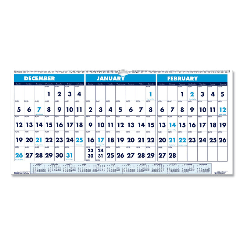 House of Doolittle Recycled Three-Month Format Wall Calendar, Horizontal Orientation, 17 x 8, White Sheets, 14-Month (Dec to Jan): 2022 to 2024