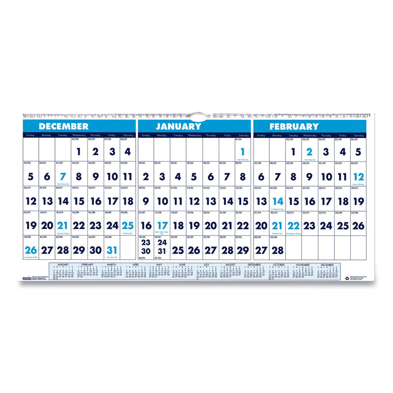 House of Doolittle Recycled Three-Month Format Wall Calendar, Horizontal Orientation, 23.5 x 12, White Sheets, 14-Month (Dec-Jan): 2022-2024