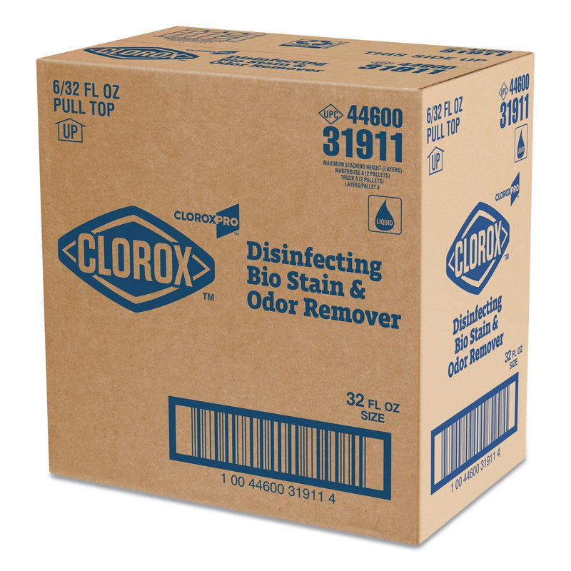 Clorox Disinfecting Bio Stain and Odor Remover, Fragranced, 32 oz Pull-Top Bottle, 6/CT
