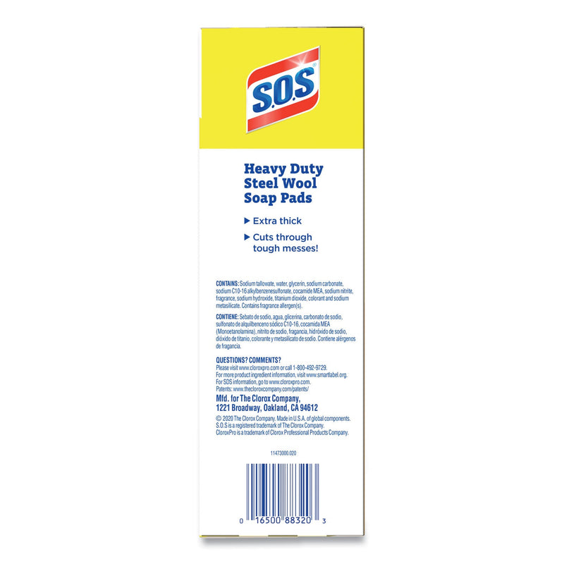 S.O.S. Steel Wool Soap Pads, 2.5 x 2.5, Steel, 15 Pads/Box, 12 Boxes/Carton