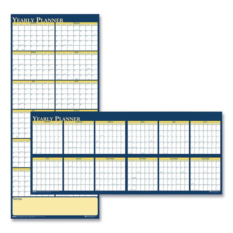 House of Doolittle Recycled Reversible Yearly Wall Planner, 60 x 26, White/Blue/Yellow Sheets, 12-Month (Jan to Dec): 2023