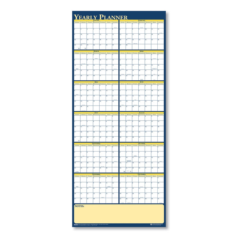 House of Doolittle Recycled Reversible Yearly Wall Planner, 60 x 26, White/Blue/Yellow Sheets, 12-Month (Jan to Dec): 2023