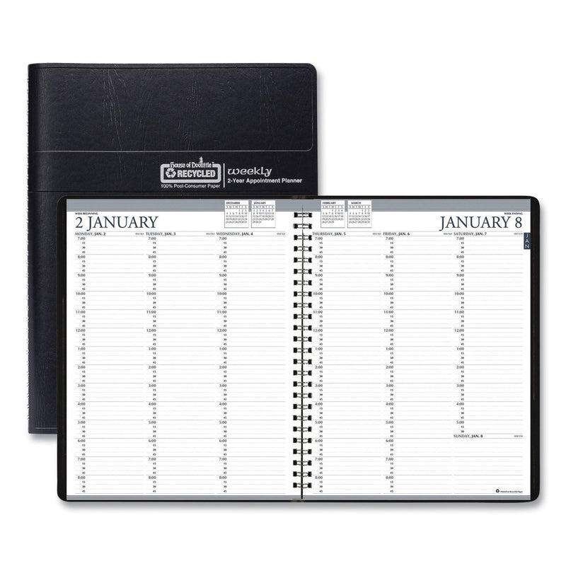 House of Doolittle Recycled Professional Weekly Planner, 15-Minute Appts, 11 x 8.5, Black Wirebound Soft Cover, 24-Month (Jan-Dec): 2023-2024