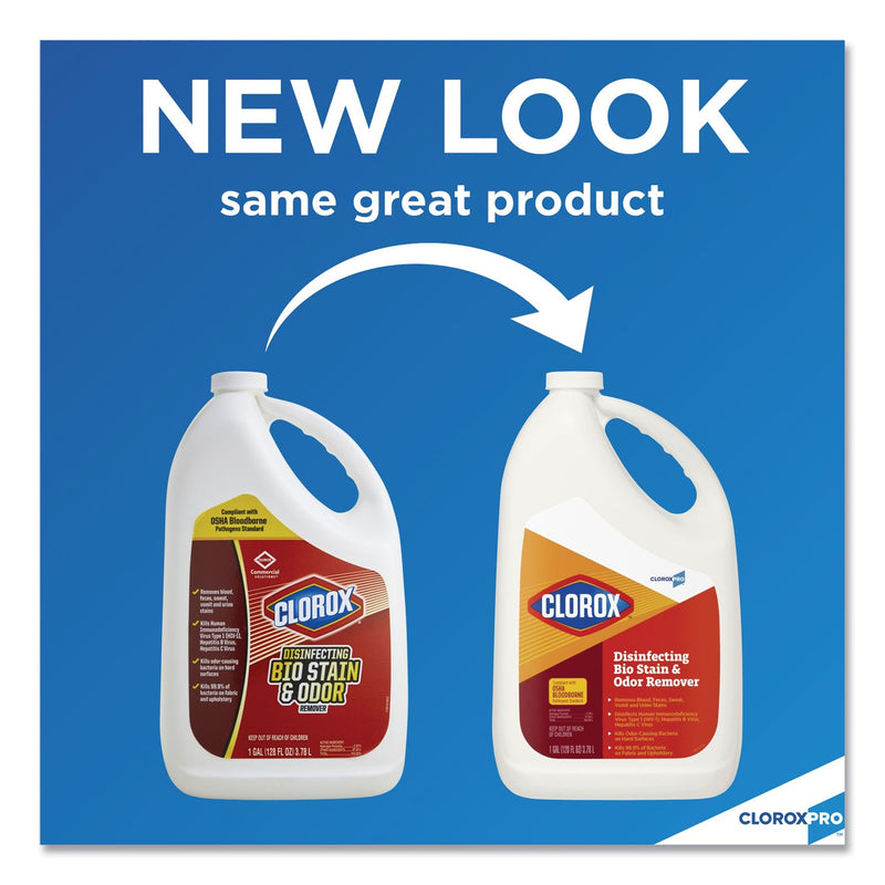 Clorox Disinfecting Bio Stain and Odor Remover, Fragranced, 128 oz Refill Bottle, 4/CT