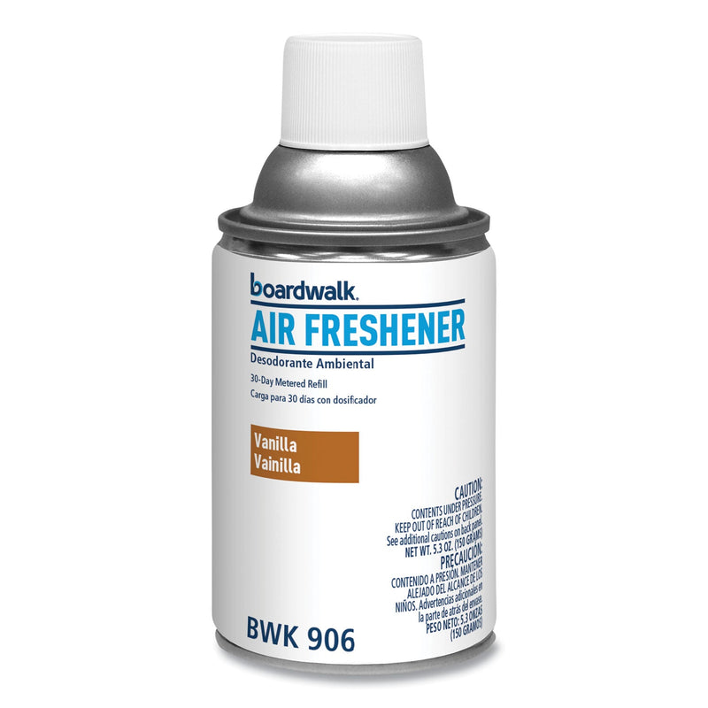 Boardwalk Metered Air Freshener Refill, Vanilla Bean, 5.3 oz Aerosol Spray, 12/Carton