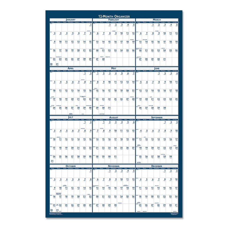 House of Doolittle Recycled Poster Style Reversible/Erasable Yearly Wall Calendar, 24 x 37, White/Blue/Gray Sheets, 12-Month (Jan to Dec): 2023